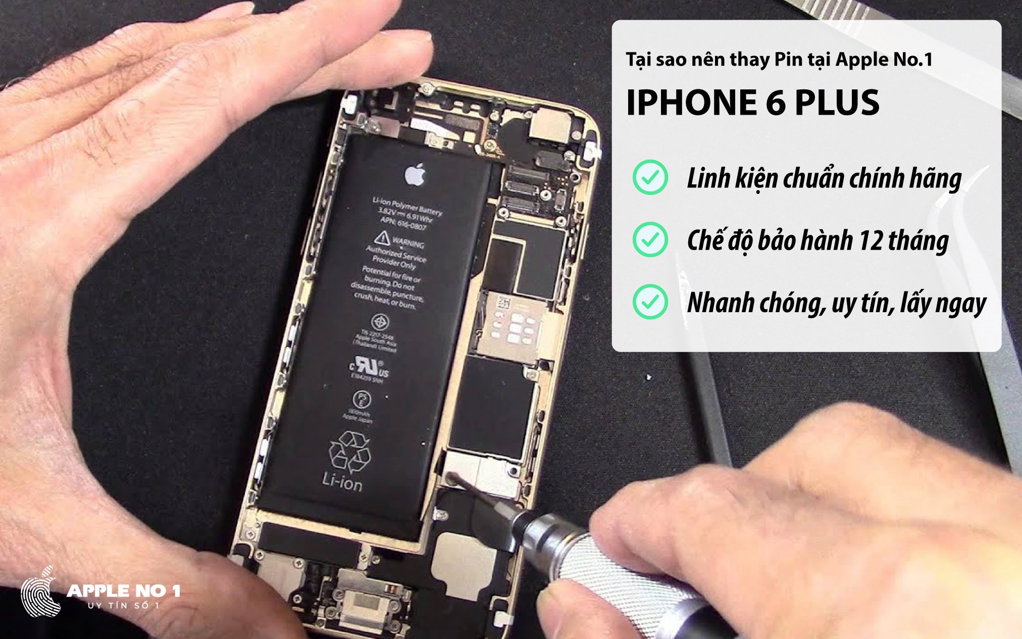Thay pin iPhone 6 Plus dung lượng chuẩn chính hãng tại Apple No.1