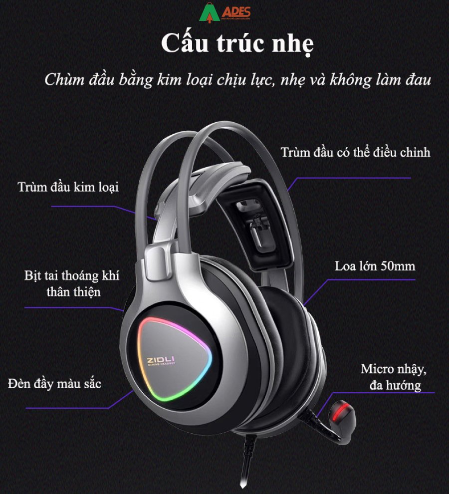 Tai Nghe Gaming Over-Ear Zidli ZH A10 (7.1) gia re
